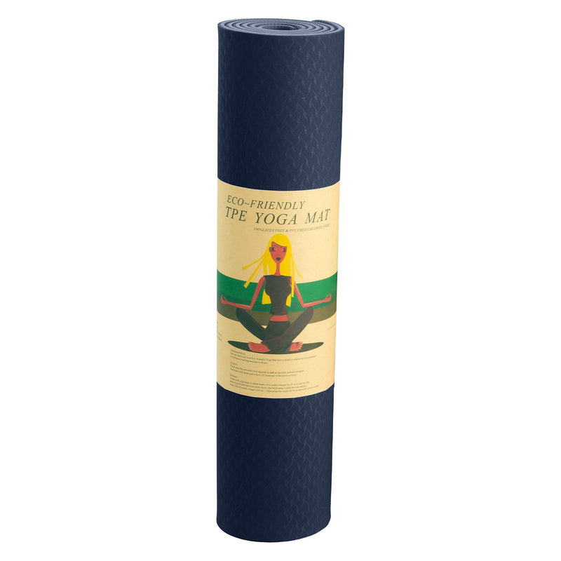 Powertrain Eco-friendly Dual Layer 6mm Yoga Mat | Navy | Non-slip Surface And Carry Strap For Ultimate Comfort And Portability