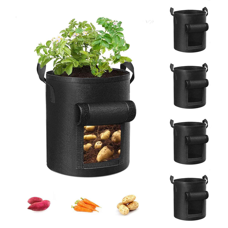 5-Pack 10 Gallons Plant Grow Bag Potato Container Pots with Handles Garden Planter Black