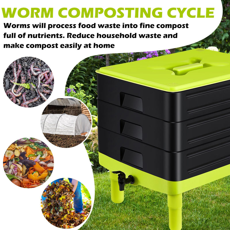 60L Large Worm Farm 3 Trays Worm Composter Bins Composting System Worm Tea