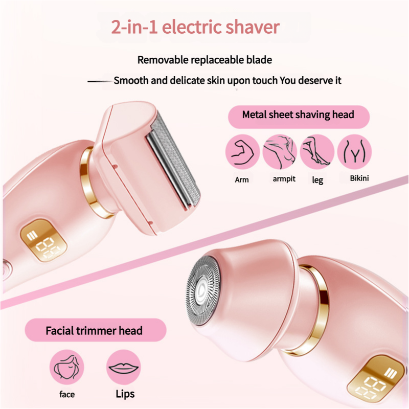 U34 Blue 2-in-1 Electric Razor for Women - Multifunctional Rechargeable Hair Removal Shaver