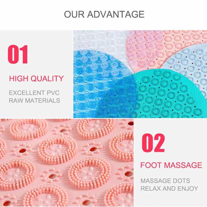 Pink Non-Slip Round Shower Foot Scrubber Mat - Soft Silicone Massage Pad for Foot Cleaning