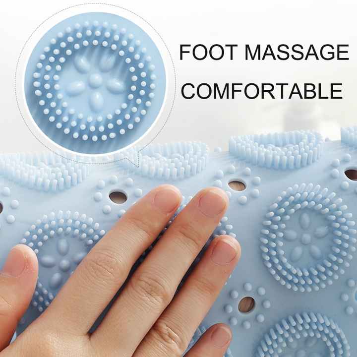 Grey Non-Slip Round Shower Foot Scrubber Mat - Soft Silicone Massage Pad for Foot Cleaning