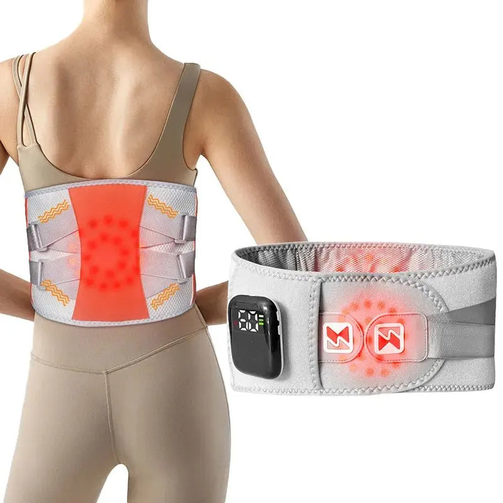 Grey And Orange Wireless Heated Waist Massager with Lumbar Support – Smart Back Pain Relief Device