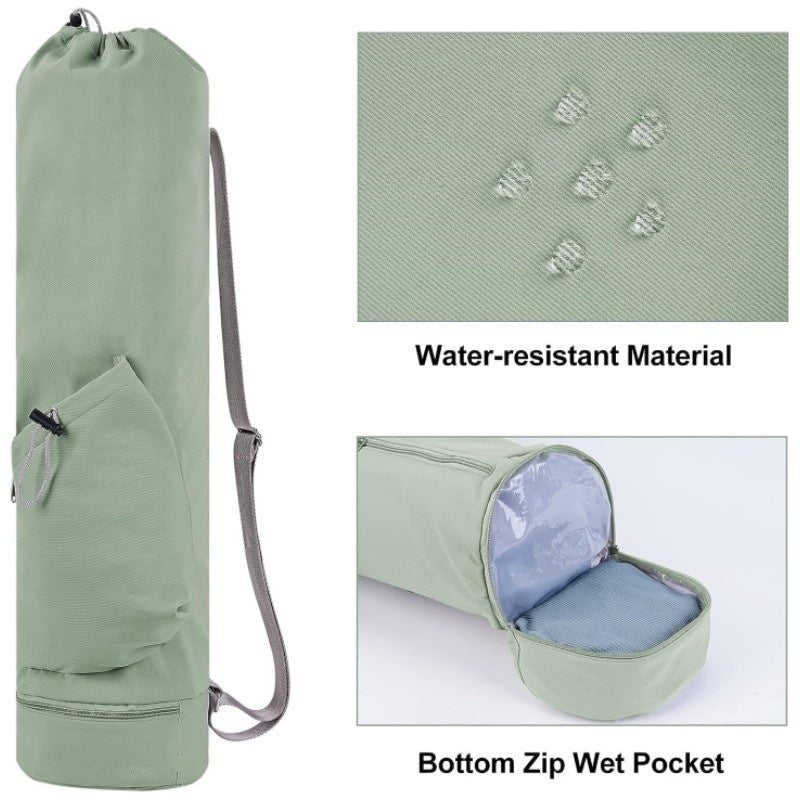 Green Durable Yoga Mat Carry Bag - Multi-Functional Fitness Backpack with Wet Pocket(Mugs are filming props, not included)