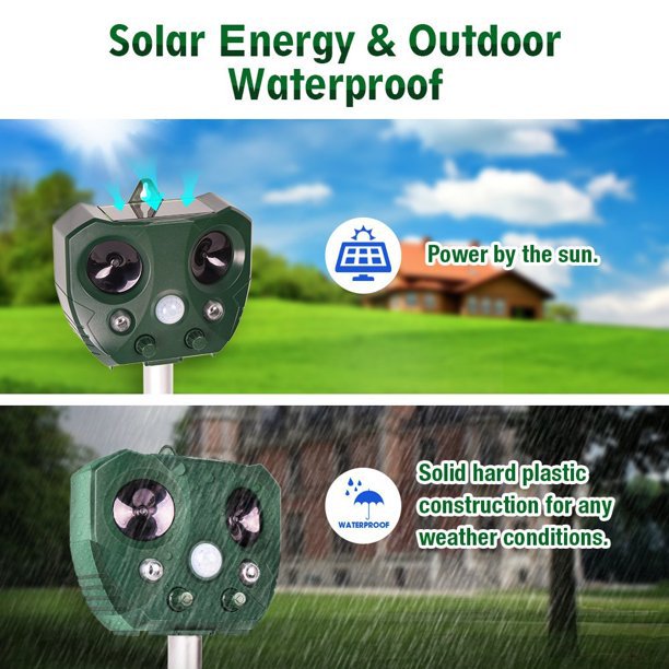 SJZ668A Solar-Powered Ultrasonic Animal Repellent with Motion Sensor & LED Flashing Lights