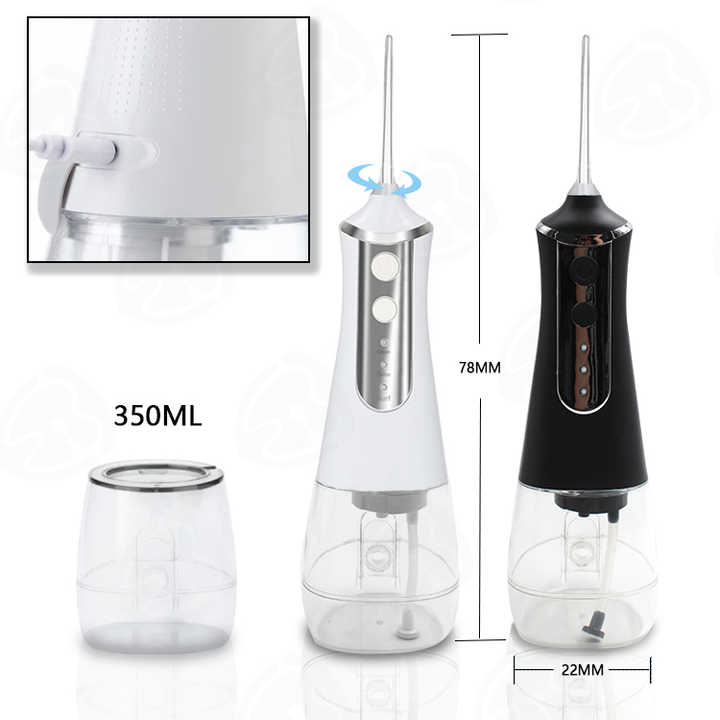 White 300ML Cordless Water Flosser with 5 Nozzles - Rechargeable Portable Oral Irrigator