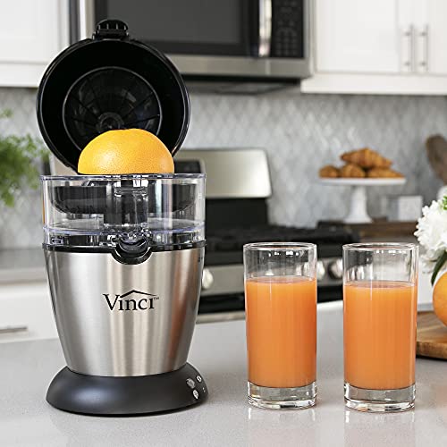 Vinci Hands-Free Patented Electric Citrus Juicer 1-Button Easy Press Lemon Lime Orange Grapefruit Juice Squeezer Easy to Clean Juicer Machine, Black/Stainless Steel