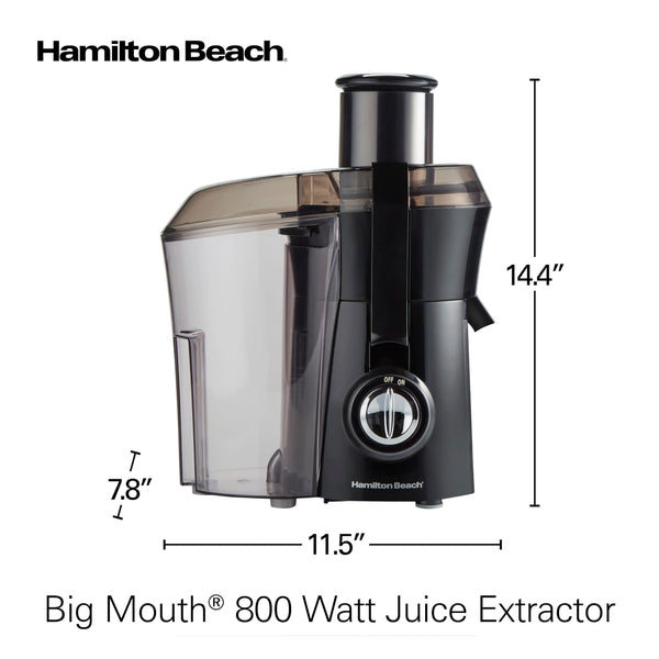 Hamilton Beach Juicer Machine, Big Mouth Large 3” Feed Chute for Whole Fruits and Vegetables, Easy to Clean, Centrifugal Extractor, BPA Free, 800W Motor, Black