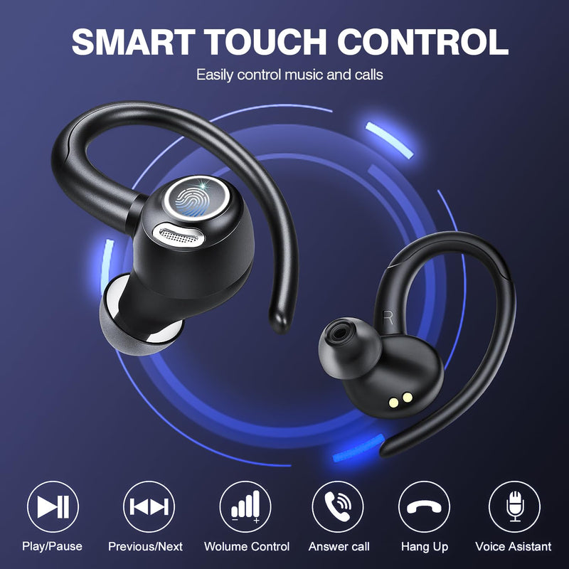 Bluetooth Earbuds Wireless 5.3 Earphones,Over-Ear Headphones HiFi Stereo Sound with ENC Mic,Sport Headsets in Ear EarHooks with 40H Dual LED Display for Running