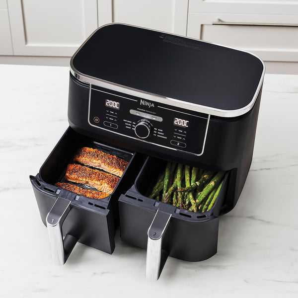 Ninja Foodi Max XXXL Dual Zone 9.5L Air Fryer, 2 Drawers, 9.5L, 6-in-1, Uses No Oil, Air Fry, Max Crisp, Roast, Bake, Reheat, Dehydrate, Cook 8 Portions, Non-Stick Dishwasher Safe, Black AF400ANZ