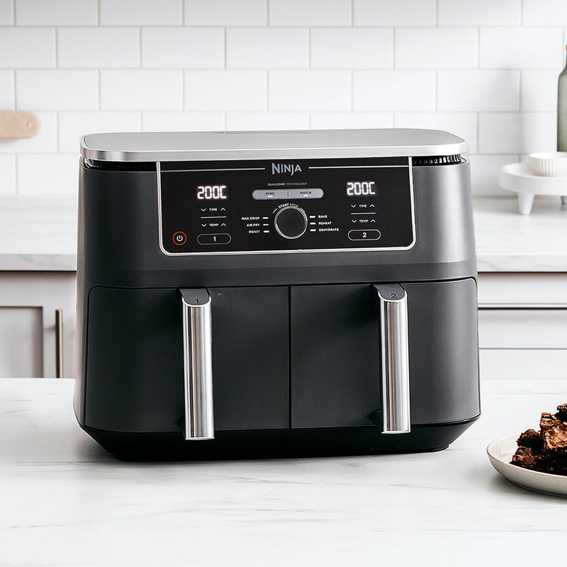 Ninja Foodi Max XXXL Dual Zone 9.5L Air Fryer, 2 Drawers, 9.5L, 6-in-1, Uses No Oil, Air Fry, Max Crisp, Roast, Bake, Reheat, Dehydrate, Cook 8 Portions, Non-Stick Dishwasher Safe, Black AF400ANZ