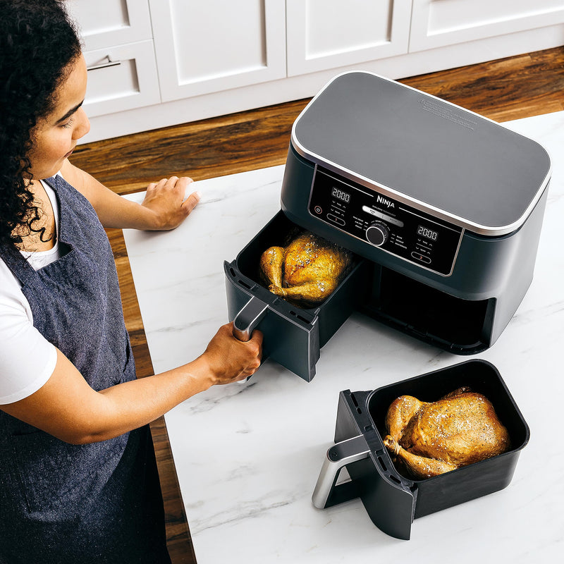 Ninja Foodi Max XXXL Dual Zone 9.5L Air Fryer, 2 Drawers, 9.5L, 6-in-1, Uses No Oil, Air Fry, Max Crisp, Roast, Bake, Reheat, Dehydrate, Cook 8 Portions, Non-Stick Dishwasher Safe, Black AF400ANZ